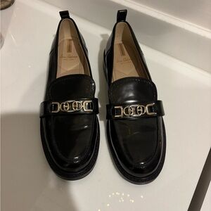 Sam Edelman Black Patent Loafers with Gold Detail